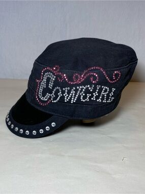 Cadet Hat Y2K Rhinestones Studded Cowgirl Faux Fur Biker 90’s Emo Grunge Women’s